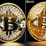 Here are two image prompts for Stable Diffusion, capturing the essence of Bitcoin and Ethereum as described:
