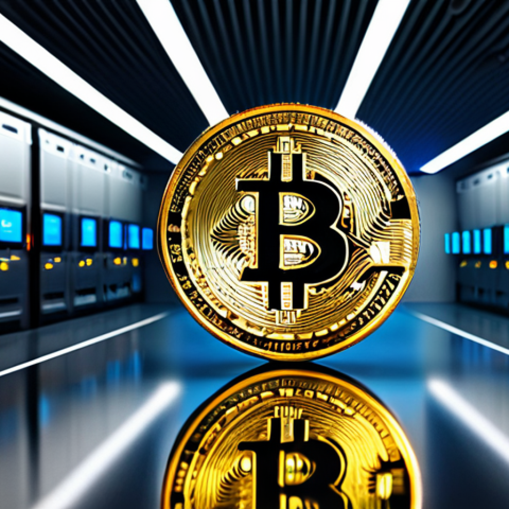 비트코인과 이더리움의 시장 점유율 비교 - Bitcoin as Digital Gold**

"A gleaming Bitcoin coin, rendered in gold, resting on a vault-like surfa...