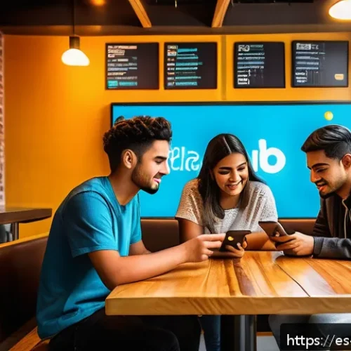 Home 32 크립토 경제학의 혁신적인 사례 연구 - A modern urban café scene in Mexico City where diverse young adults are casually paying with cryptoc...