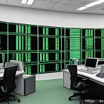 Home 19 크립토 경제학의 역사적 배경 - A detailed digital illustration of a 1990s-style tech startup office in Latin America, showcasing ea...