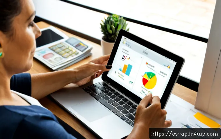 Home 17 디지털 자산의 자산 관리 방법 - Photorealistic Spanish financial planning scene, middle-aged woman at a bright modern home office de...